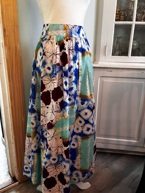 $235 Tie-Dye Maxi Skirt in Blue, Teal & Burgundy cotton